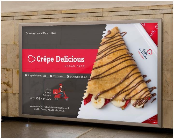 Crêpe Delicious — backlit brand wall with dimensional logo