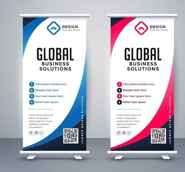 Pair of printed roll-up banner stands