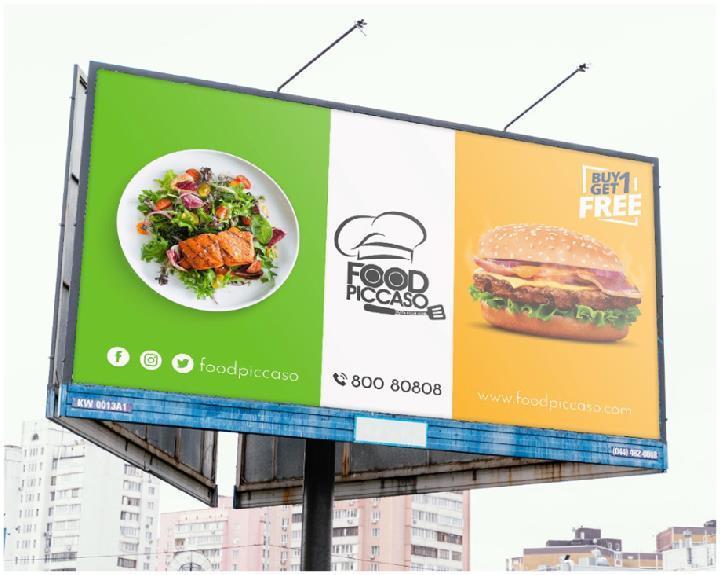 Roadside unipole billboard with printed advertising faces